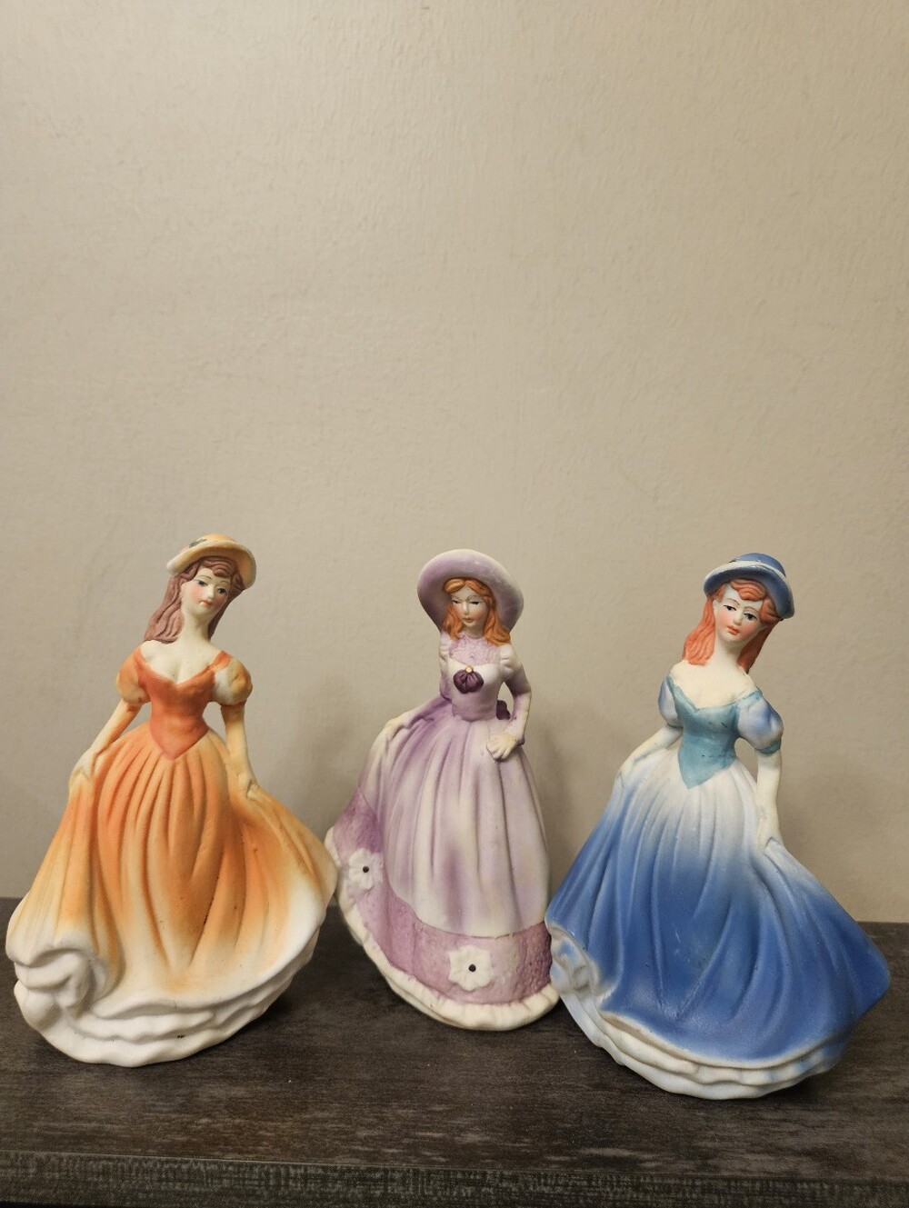 Vintage Bisque Porcelain Victorian Dancing Lady Figurines - Set of 3